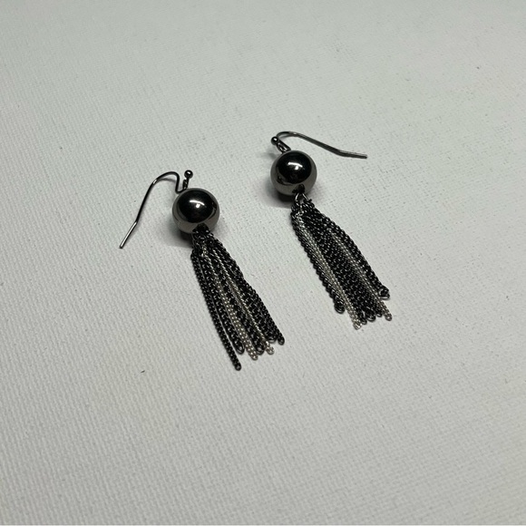 Vintage Black and Silver Tassel Hook Earrings - Picture 2 of 5